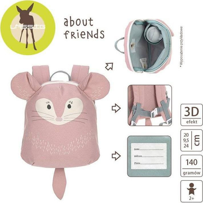 Çantë shpine për kalamaj Lassig Tiny Backpack About Friends Chinchilla, që s’e kap uji, për kalamaj 2+ vjeç, gri