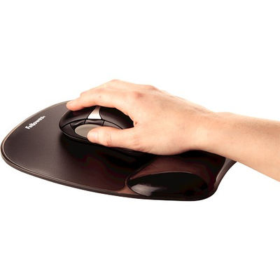 Ергономски подлога за глушец Fellowes Crystal Gel, потпирач за зглоб, гумена нелизгачка основа, црн