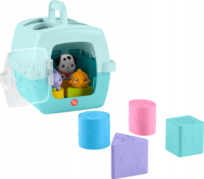 Едукативна играчка Fisher-Price Busy Blocks Pet Carrier, со блокови во форма, за бебиња и мали деца, шарена