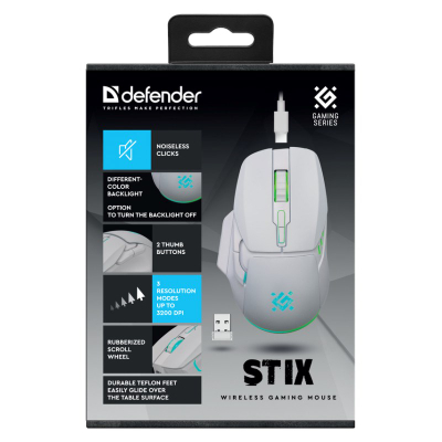 Mouse gaming Defender STIX GM-009, wireless, 3200 dpi, me RGB, i zi