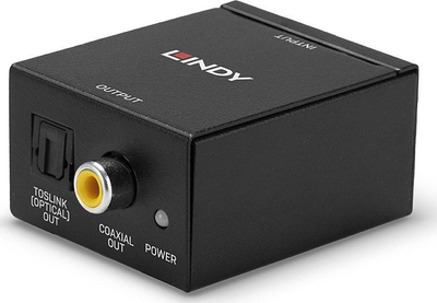 Adapter audio Lindy 70309 Toslink në RCA x2, konvertues stereo, i zi