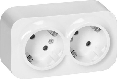 Prizë dyshe ToDo 2x2P+E, Schuko 16A 230V, IP20, e bardhë