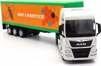 Lodër kamion me rimorkio Welly MAN TGX 58012, shkallë 1:64, i bardhë me portokalli