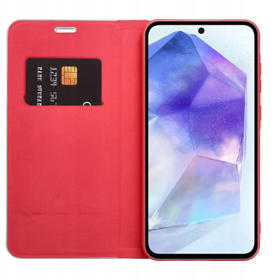 Këllëf libri Luna Book Carbon për Samsung Galaxy A26 5G, efekt karbon, i kuq