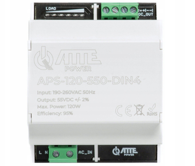 Напојување ATTE APS-120-550-DIN4, 55V DC, 120W, сиво