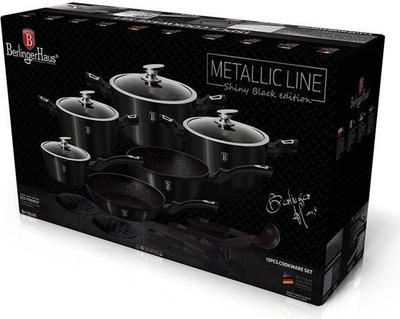 Set tenxheresh edhe tiganësh Berlinger Haus Metallic Line, 15 copë, me sipërfaqe që s’ngjit, i zi