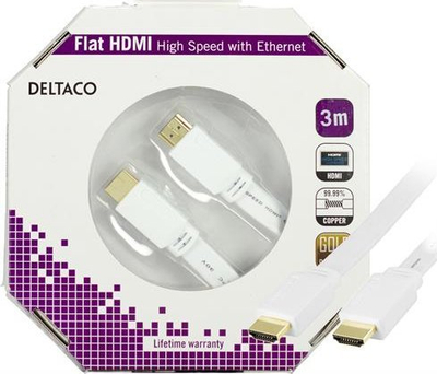 Kabllo HDMI Deltaco Flat, 3m, 4K, e bardhë