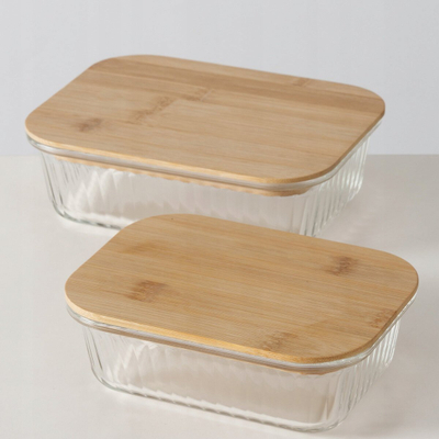 Set kavanozash Boltze Home Luka, 2L, xham i tejdukshëm, kapak prej bambuje natyrale