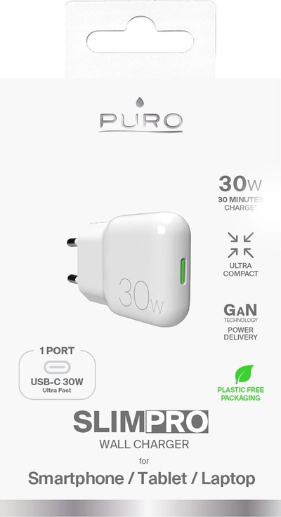 Karikues muri Puro SLIMPRO, 30W, USB C Power Delivery, i bardhë