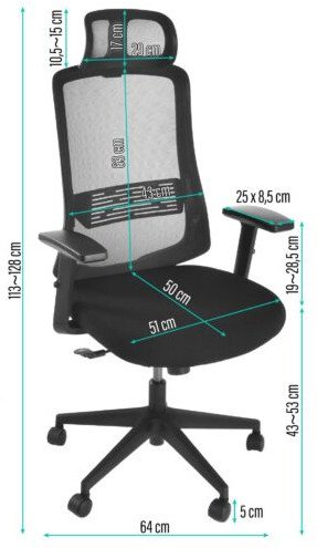 Karrige zyre ergonomike ErtuSolid AMO-95, lartësi e rregullueshme, mekanizëm lëkundës, e zezë