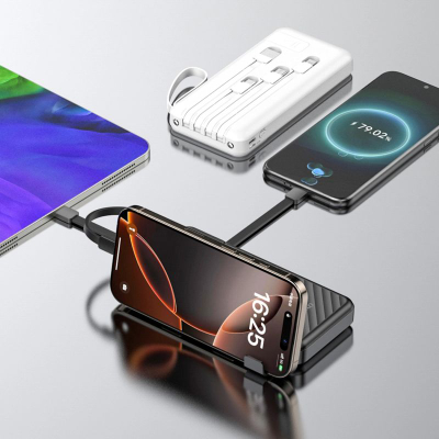 Power bank Dudao K11, 10000mAh, 10W, me kabllo të integrume, i bardhë
