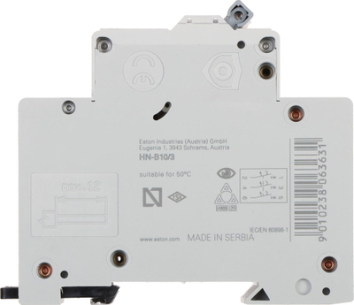 Ndërprerës termik-magnetik Eaton HN-B10/3, trefazor, 10A, tip B