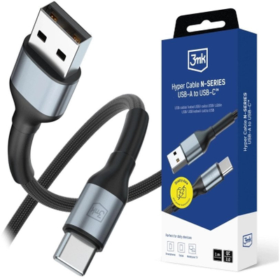 Kabllo USB 3MK Hyper Cable N-Series, USB A në USB C, 1m, 18W, e zezë