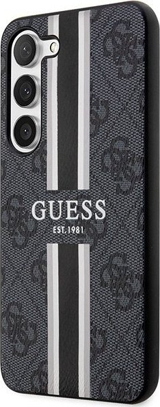 Kapak telefoni Guess 4G Printed Stripe për Samsung Galaxy S23, saffiano, i zi