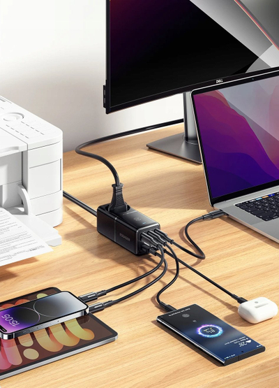 Çarçaf rryme Essager GaN 75W, 3x USB C, 2x USB A, i zi