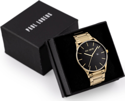 Orë burrash Paul Lorens Deluce Gold Classic Date, çelik inox, 30M kundra ujit, e artë