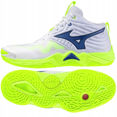 Atlete hendbolli Mizuno Wave Momentum Elite Mid, burra, sallë, të bardha me neon