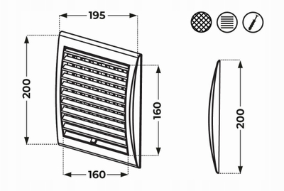 Rrjetë ventilimi Awenta TL6, 160x160mm, PVC, e bardhë