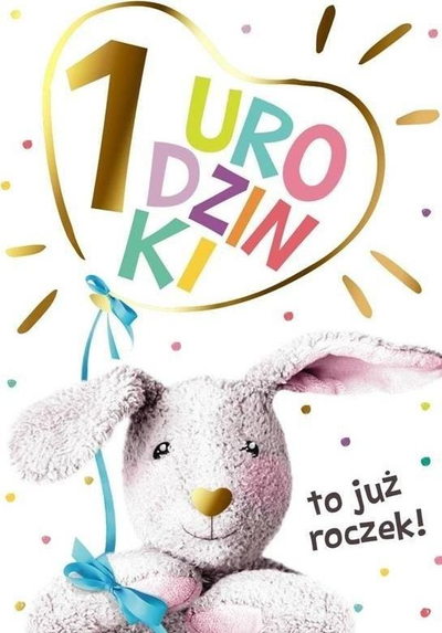 Kartolinë urimi Kukartka B6 PP-2137, ditëlindja e parë, dizajn lepurush, shumëngjyrëshe