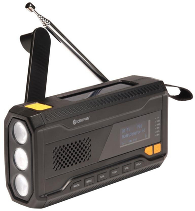 Radio emergjente Denver SCD-2033, DAB/FM, solar dhe dinamo, 2000mAh, e zezë