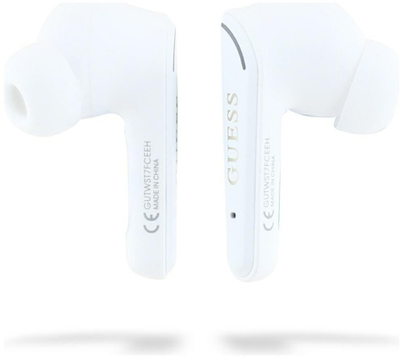 Безжични слушалки Guess Glossy Classic Logo TWS, Bluetooth 5.4, со кутија за полнење, бели