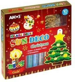 Set boje për xham “Christmas Glass Paints”, 10 ngjyra 10.5 ml, 12 figura xhami, shumëngjyrëshe