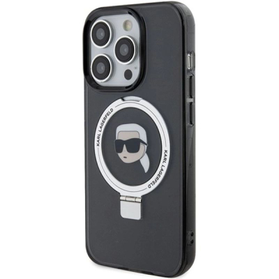 Mbrojtëse telefoni Karl Lagerfeld KLHMP15XHMRSKHK, iPhone 15 Pro Max 6.7", MagSafe Ring Stand, e zezë