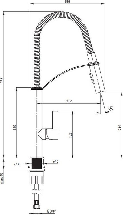 Rubinet kuzhine Deante Gerbera BGB N72M, gryke fleksibël, dush me 2 funksione, i zi mat