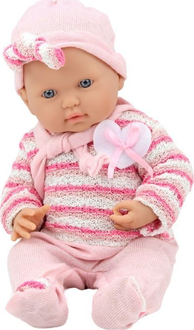 Kukull bebe me veshje, 39cm, pulovër me vija, rozë