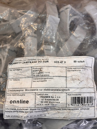 Kapëse tubi Sorplex UZ47, plastike, set 50 copë, gri