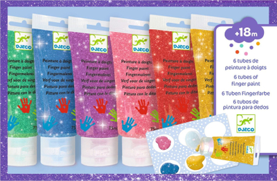 Set boje me shkëlqim për gishta Djeco, 6 tuba, 75 ml