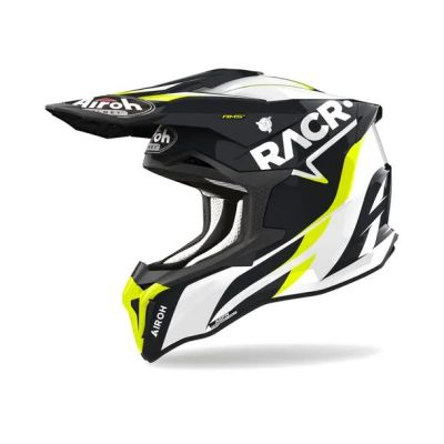 Helmeta cross Airoh Strycker Racr, HPC, A.M.S.2, e bardhë