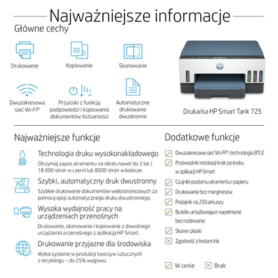 Pajisje multifunksionale HP Smart Tank 725 28B51A, A4, Wi-Fi, e bardhë