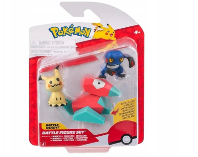 Set figurina Pokémon Jazwares PKW4091, Battle Figure 3 Pack, Mimikyu Porygon Croagunk, shumëngjyrëshe