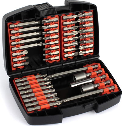 Set bitash Silver S11282, 45 copë, me adapter, në kuti plastike të zezë