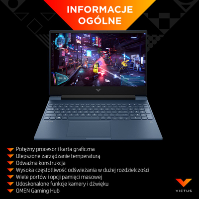 Laptop HP Victus 15-FA0005TG, 15.6", Intel Core i5-12450H, 8GB RAM, 256GB SSD, GeForce GTX 1650 4GB, i zi
