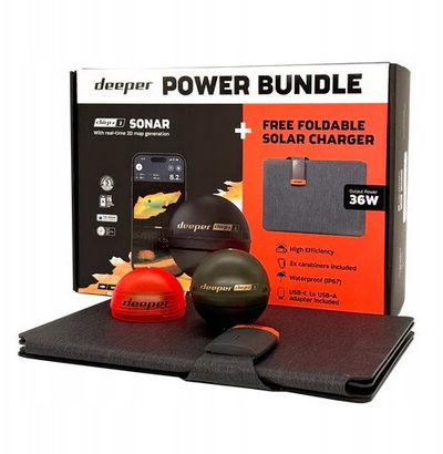 Сонар за риболов Deeper Smart Sonar CHIRP+ 3 Power Bundle, Wi Fi, соларен панел 36W, црн