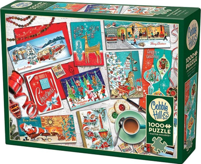 Puzzle Cobble Hill Mid Mod Seasons Greetings, 1000 copë, motiv Krishtlindjesh, shumëngjyrësh