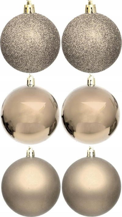 Toptha për zbukurim peme Krishtlindjesh DECORATIVE PLASTIC SAFE BAUBLE, set me 6 copë, 80mm, ngjyrë shampanjë