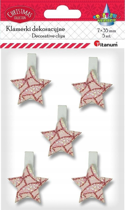 Kllipsa druri për zbukurim Titanum, formë ylli, set 5 copë, rozë me shkëlqim