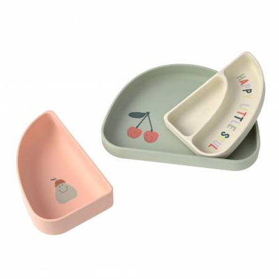 Set pjata silikoni Cherry, 3 copë, antirrëshqitës, shumëngjyrësh