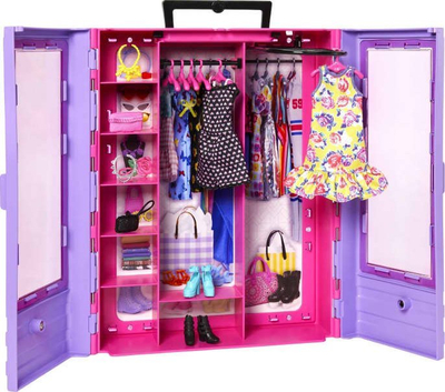Lodër kukull Barbie Fashionistas Ultimate Closet, set gardërobe me dollap portativ, me rroba dhe aksesorë, shumëngjyrëshe
