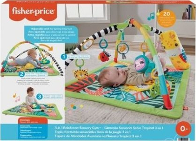 Tapet edukativ për bebe Fisher Price Tropical Rainforest HJW08, 3 në 1, me lodra interaktive, shumëngjyrësh
