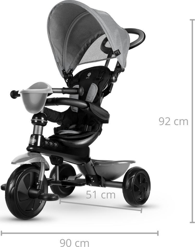 Karrocë tricikletë Qplay Cosy Gray, 4 në 1, rrota EVA, gri