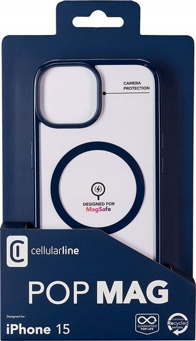 Заштитна кутија Cellularline Pop MagSafe, за iPhone 15, проѕирна
