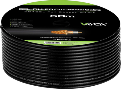 Kabllo koaksial Vayox CC1GEL, 75 Ohm, 50m, e zezë