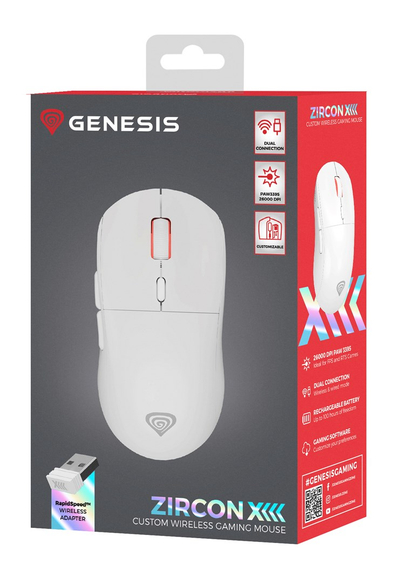 Maus Genesis Zircon XIII, pa tel dhe me USB-C, 26000 DPI, i bardhë