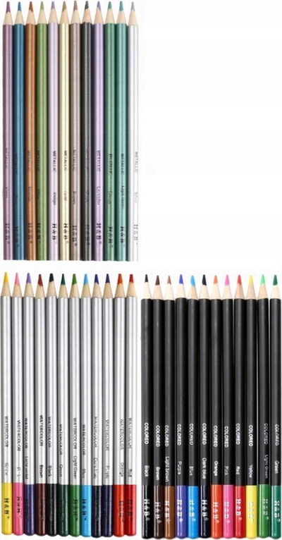 Set lapsash artistikë H&amp;B 60 copë, lapsa me ngjyra dhe qymyr, kuti kartoni e zezë