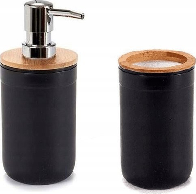 Dozator sapuni Bamboo pa firmë, 350 ml, bambu edhe polipropilen, i zi me kafe