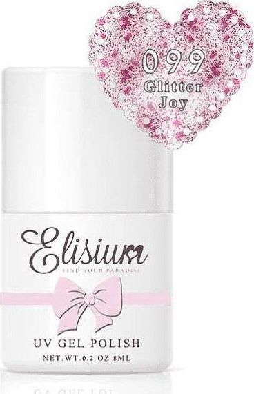 Llak xheli Elisium UV Gel Polish 099 Glitter Joy, hibrid për thonj, 8ml, me glitter rozë